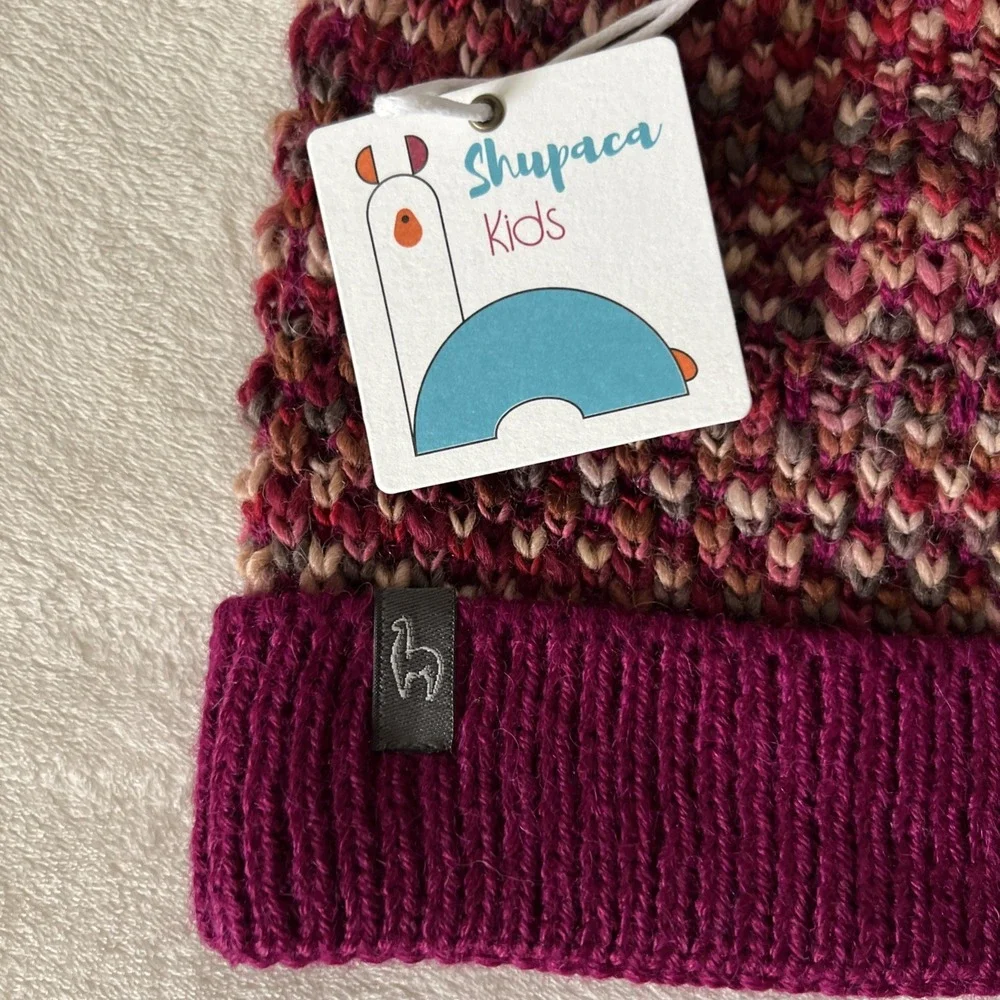 Shupaca Kids Alpaca Wool Beanie Hat w/ Pom NWT Fuchsia Pink Braided Knit Luxury